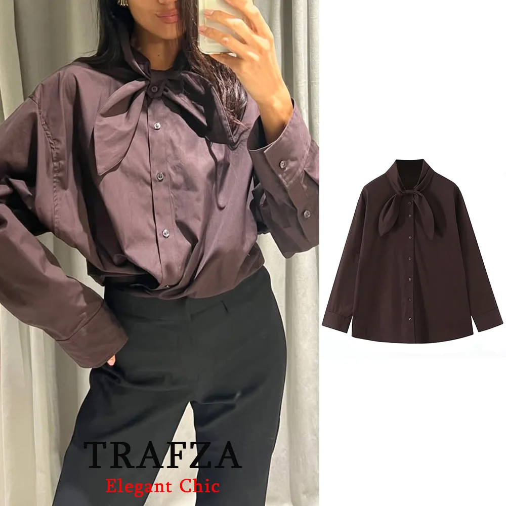 TRAFZA Women Elegant Casual Single Breasted Scaf Collar Shirt New 2025 Spring Fall Fashion Commute Versatile High Street Shirt
TRAFZA Women Elegant Casual Single Breasted Scaf Collar Shirt New 2025 Spring Fall Fashion Commute Versatile High Street Shirt