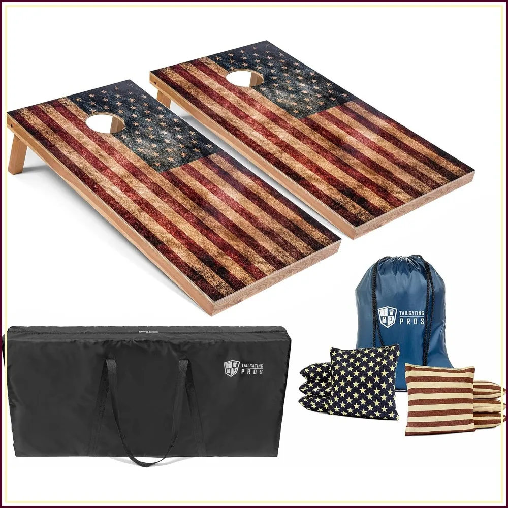 Rustic American Flag Cornhole Boards 4x2 ft with Bean Bags & Carrying Case
Rustic American Flag Cornhole Boards 4x2 ft with Bean Bags & Carrying Case
