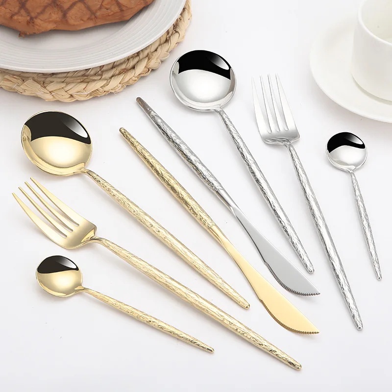 LMM stainless steel tableware creative high value tree pattern knife, fork and spoon hammer pattern Portuguese tableware
LMM stainless steel tableware creative high value tree pattern knife, fork and spoon hammer pattern Portuguese tableware