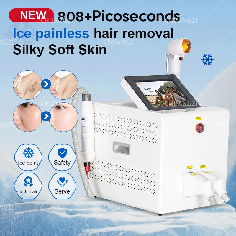 Picosecond 808 2IN1 Ice Laser Hair Removal Equipment, Salon and Home Use, 3 Waves, 755, 808, 1064nm, Depilation Ice, 2000W, USA
Picosecond 808 2IN1 Ice Laser Hair Removal Equipment, Salon and Home Use, 3 Waves, 755, 808, 1064nm, Depilation Ice, 2000W, USA