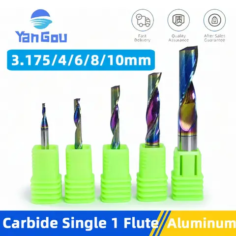YanGou Single Flute O-Flute Spiral End Mill 3.175/4/6/8/10mm CNC Router Bit for Acrylic PVC Wood MDF Aluminum