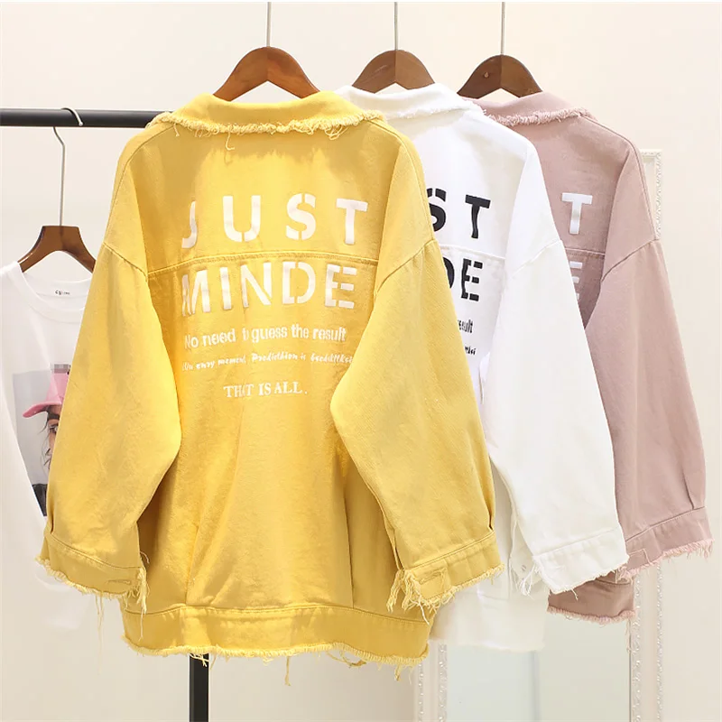 Nice Pop Letter Print Boyfriend Jeans Jacket for Women Girl Candy Color Denim Cotton Jacket Lady Coat Loose Hole Chaqueta Mujer
Nice Pop Letter Print Boyfriend Jeans Jacket for Women Girl Candy Color Denim Cotton Jacket Lady Coat Loose Hole Chaqueta Mujer