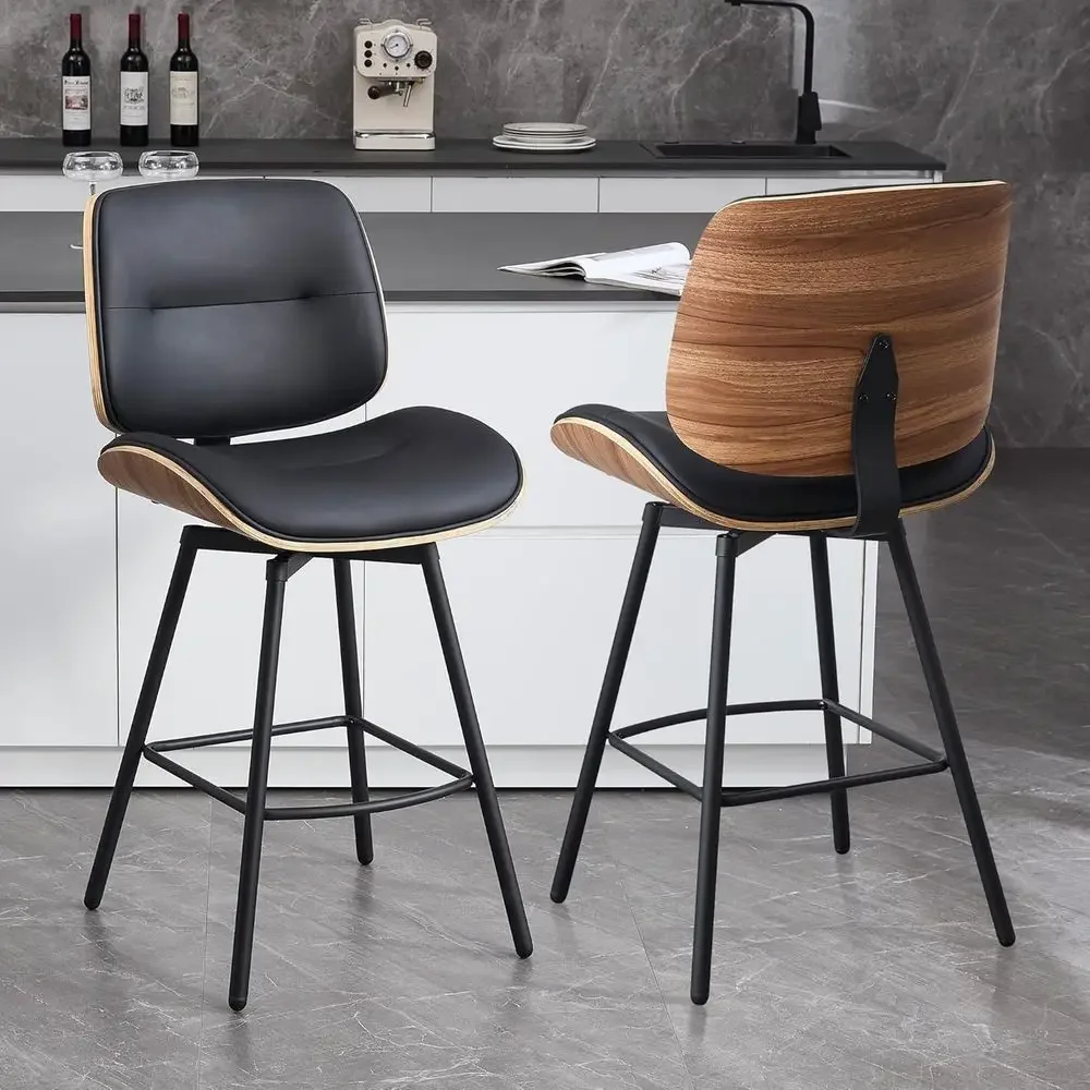 Set of 2 Modern Swivel Bar Stools, Walnut Backrest with Metal Legs, Upholstered Leather Chairs for Kitchen Island or Counter Hei
Set of 2 Modern Swivel Bar Stools, Walnut Backrest with Metal Legs, Upholstered Leather Chairs for Kitchen Island or Counter Hei