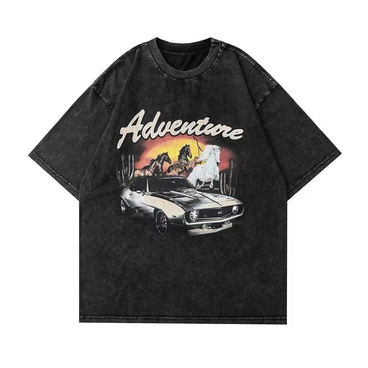 Tide Brand American Retro Old War Horse Car Printing Short-sleeved T-shirt Men and Women Loose Hiphop Street Dance T-shirt
Tide Brand American Retro Old War Horse Car Printing Short-sleeved T-shirt Men and Women Loose Hiphop Street Dance T-shirt