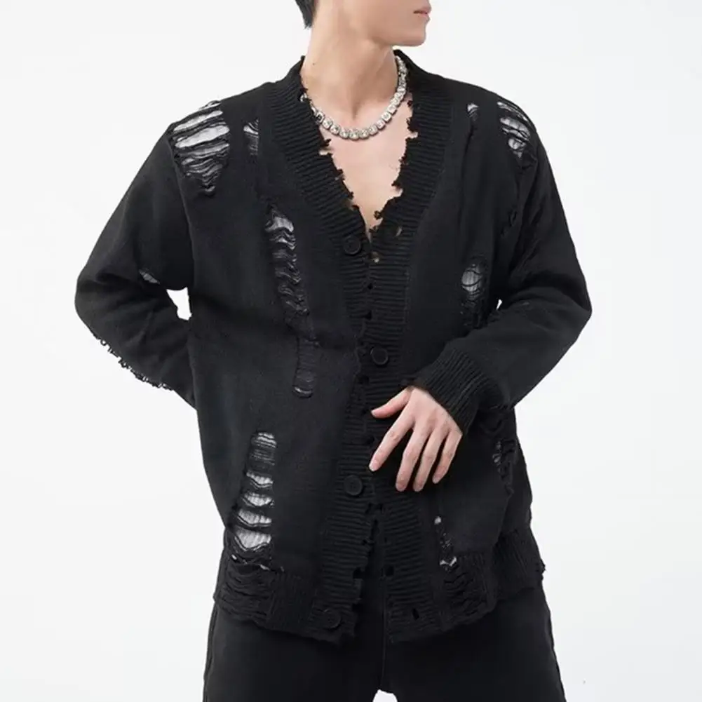 Fake Two-piece Cardigan Stylish Men's Ripped Hole Cardigan Sweater Coat with V Neck Single-breasted Design Trendy for Hip
Fake Two-piece Cardigan Stylish Men's Ripped Hole Cardigan Sweater Coat with V Neck Single-breasted Design Trendy for Hip