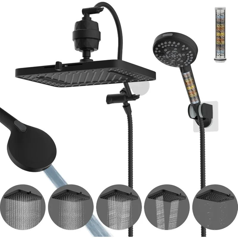 Upgraded 5-spray 13'' Dual Filtered Rainfall Shower Head Combo, High Pressure 10-setting Handheld Shower Head with 12''
Upgraded 5-spray 13'' Dual Filtered Rainfall Shower Head Combo, High Pressure 10-setting Handheld Shower Head with 12''