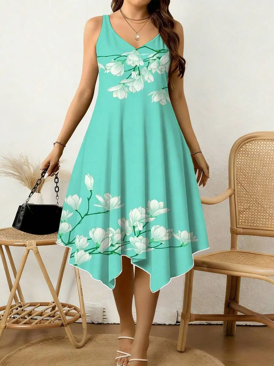 Floral Print Women V Neck Sleeveless Asymmetrical Hem Summer Dress Breathable Casual
Floral Print Women V Neck Sleeveless Asymmetrical Hem Summer Dress Breathable Casual
