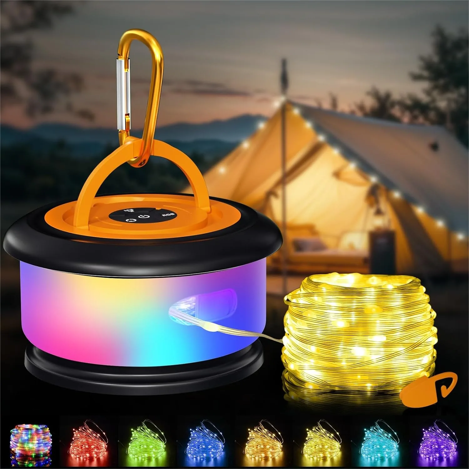 Camping String Lights, 32.8ft Retractable RGB LED Fairy Lights, Rechargeable & Waterproof for Tent Patio Garden RV
Camping String Lights, 32.8ft Retractable RGB LED Fairy Lights, Rechargeable & Waterproof for Tent Patio Garden RV