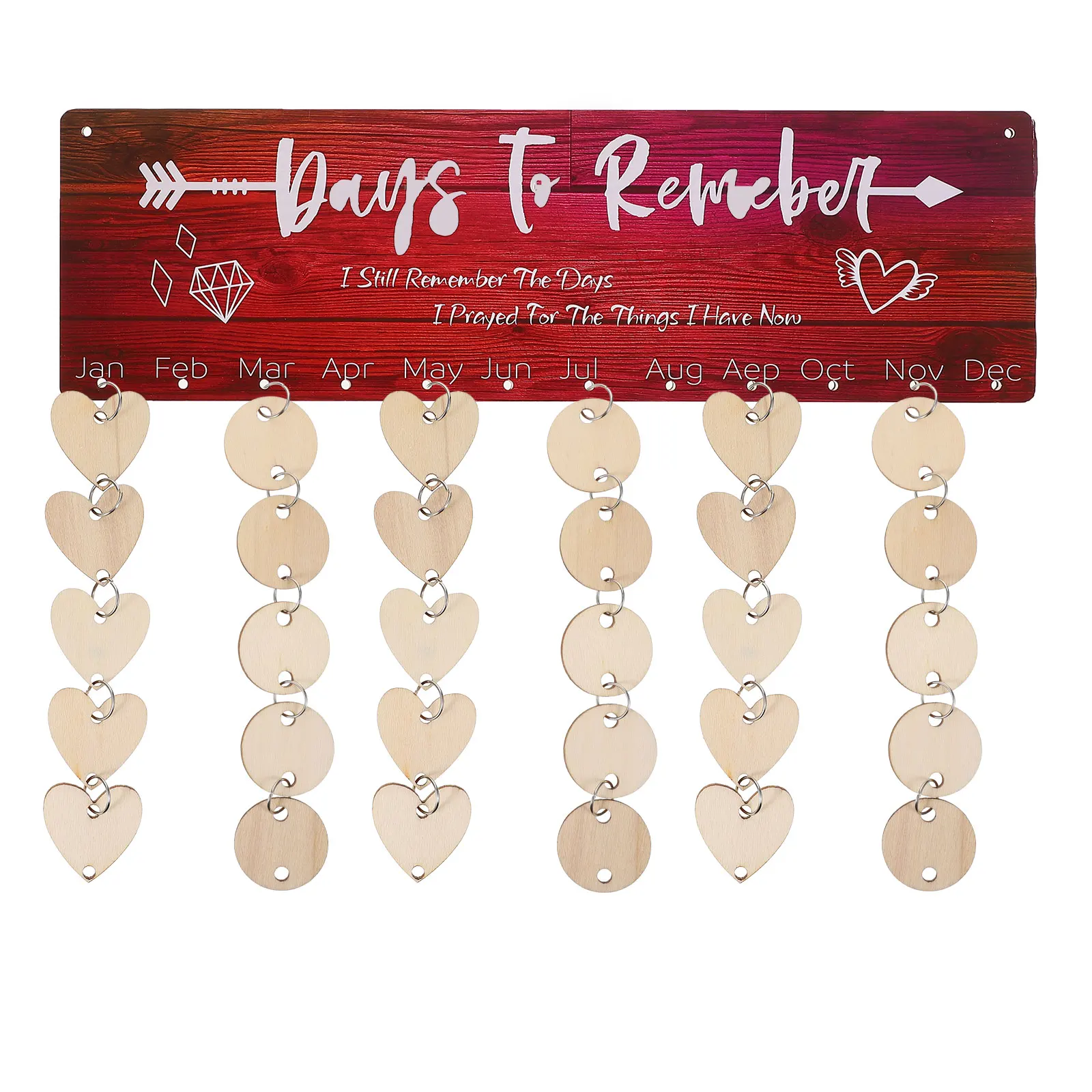 1Set Colorful Heart Shaped DIY Calendar Hanging Plaque Wooden Slices Birthdays Weddings Anniversaries Reminder Home Decoration
1Set Colorful Heart Shaped DIY Calendar Hanging Plaque Wooden Slices Birthdays Weddings Anniversaries Reminder Home Decoration