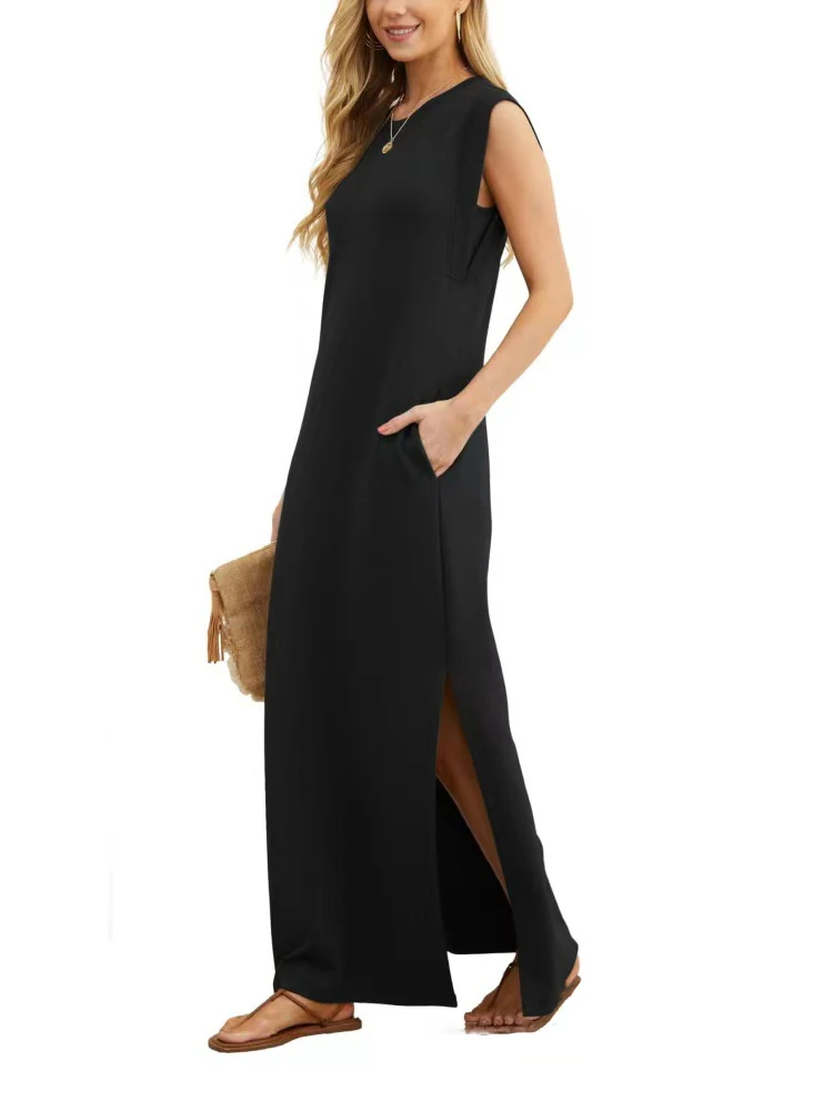 Women's Long Dresses Summer O-Neck Sleeveless Casual Loose Split Dress Elegant Solid Color Beach Vestidos Female Clothes
Women's Long Dresses Summer O-Neck Sleeveless Casual Loose Split Dress Elegant Solid Color Beach Vestidos Female Clothes