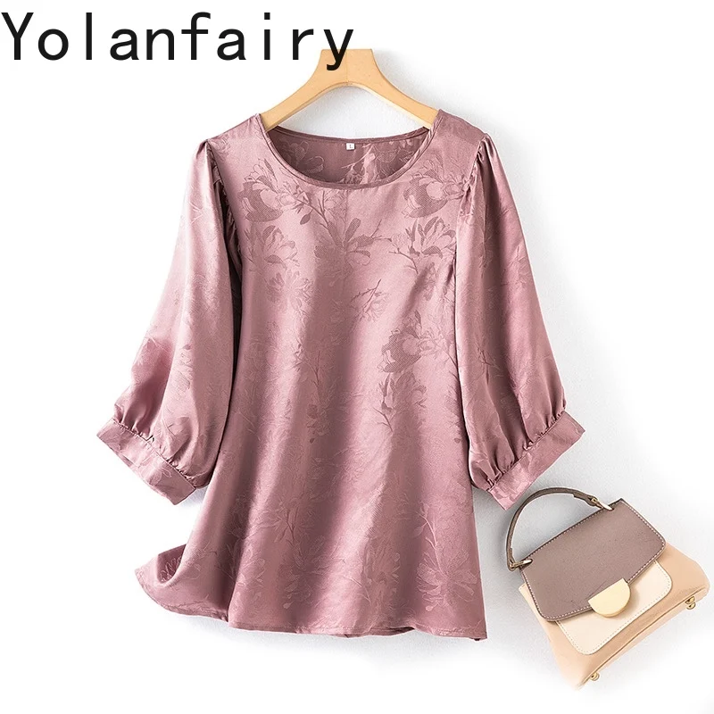 YOLANFAIRY 100% Natural Mulberry Silk Blouses Woman Elegant Summer Jacquard Blouse Womens Tops Glossy O-neck Office Clothes 여자옷
YOLANFAIRY 100% Natural Mulberry Silk Blouses Woman Elegant Summer Jacquard Blouse Womens Tops Glossy O-neck Office Clothes 여자옷