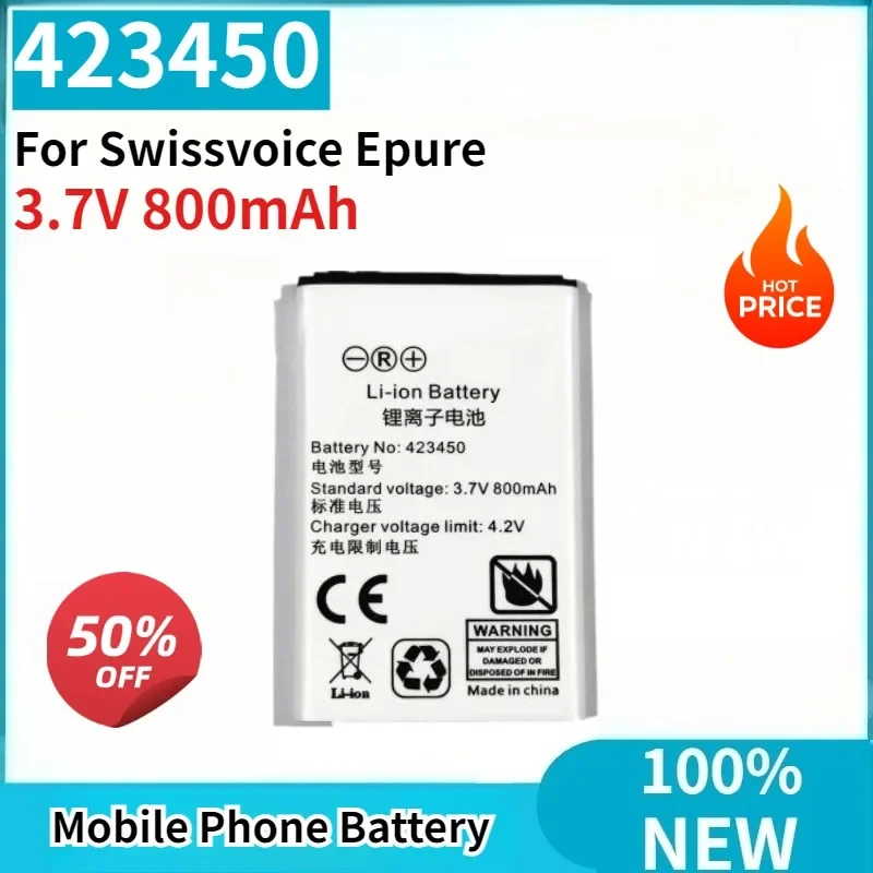 Brand-New 423450 3.7V 800mAh Replaceable Battery High Quality for Swissvoice Epure Mobile Phone Battery
Brand-New 423450 3.7V 800mAh Replaceable Battery High Quality for Swissvoice Epure Mobile Phone Battery