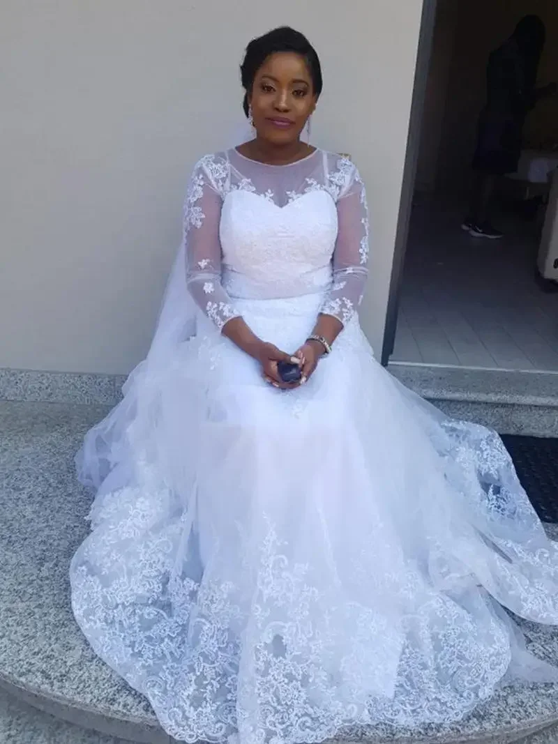 Customized African Long Sleeves Lace Mermaid Wedding Dress With Appliuqes Sweep Train Tulle Plus Size Bridal Gowns Vestido De No
Customized African Long Sleeves Lace Mermaid Wedding Dress With Appliuqes Sweep Train Tulle Plus Size Bridal Gowns Vestido De No
