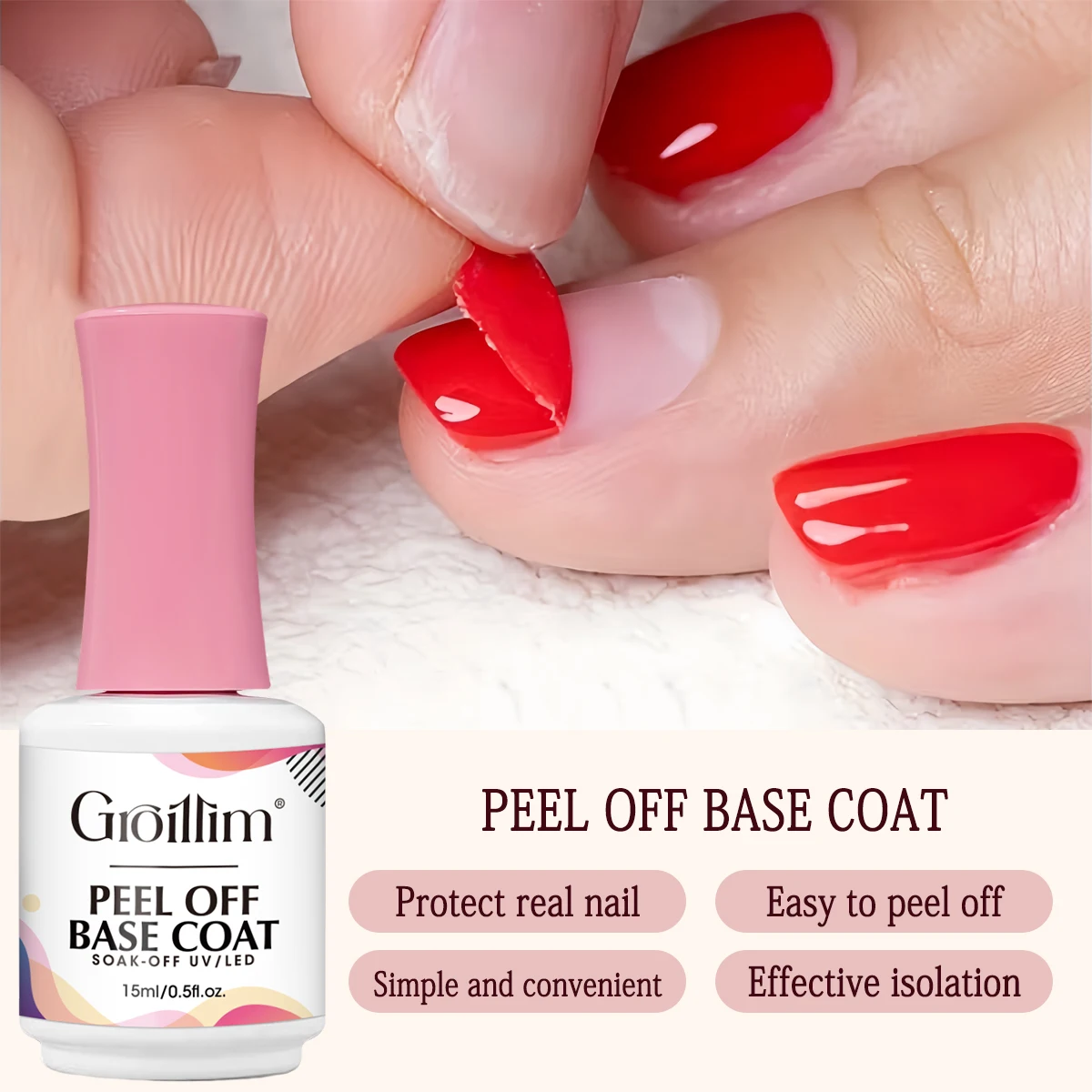 Groillim 15ml Long-Lasting Base Coat Nail Polish - Hypoallergenic, Peelable, Formaldehyde-Free, No Need for Nail Polish Remover,
Groillim 15ml Long-Lasting Base Coat Nail Polish - Hypoallergenic, Peelable, Formaldehyde-Free, No Need for Nail Polish Remover,
