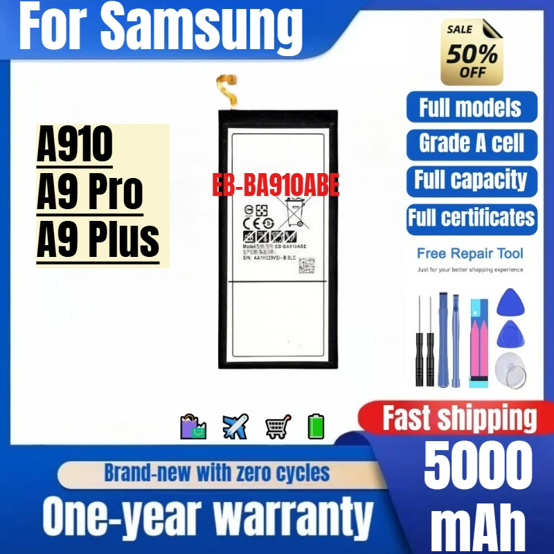 EB-BA910ABE for Samsung A910/A9 Pro/A9 Plus Phone Battery High Quality High Capacity Replacement Bateria Grade A Cell with Tools
EB-BA910ABE for Samsung A910/A9 Pro/A9 Plus Phone Battery High Quality High Capacity Replacement Bateria Grade A Cell with Tools