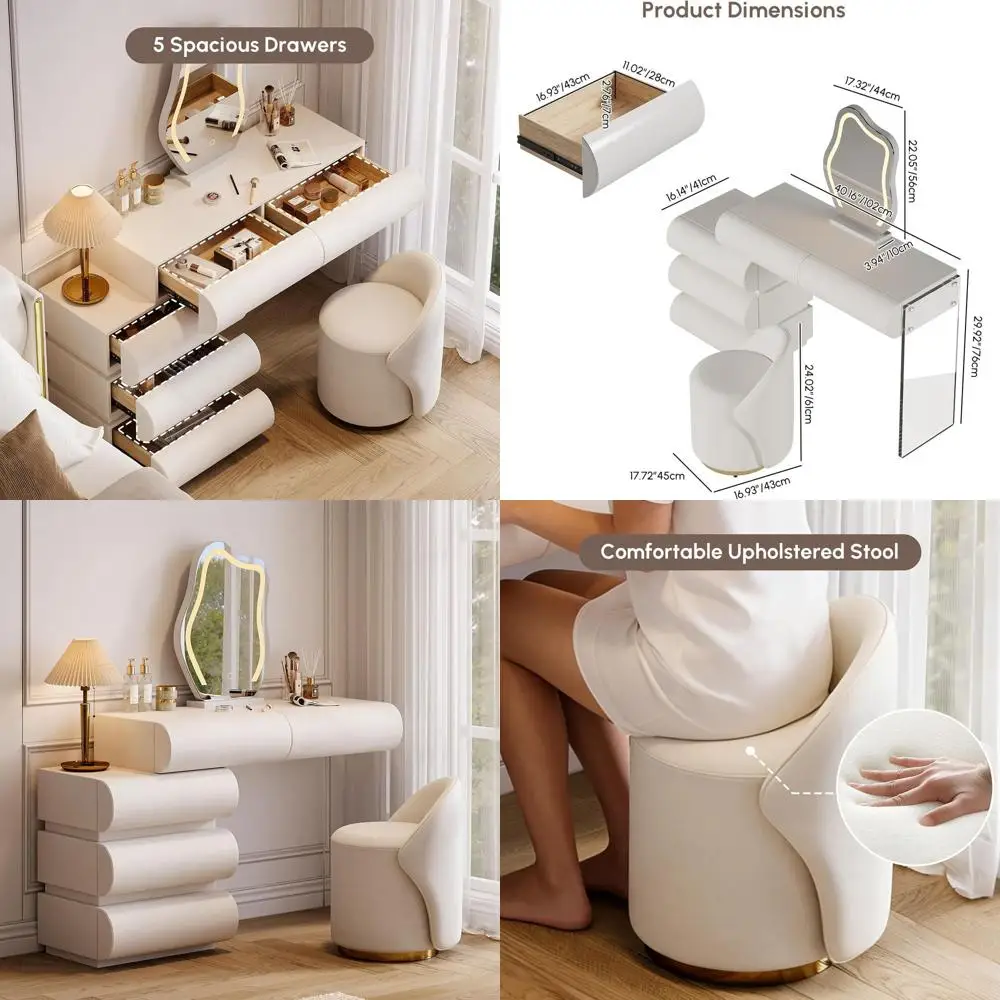 Туалетный столик с LED-зеркалом и табуретом, белый, из искусственной кожи, для спальни, идеально подходит для женщин и девушек
Туалетный столик с LED-зеркалом и табуретом, белый, из искусственной кожи, для спальни, идеально подходит для женщин и девушек