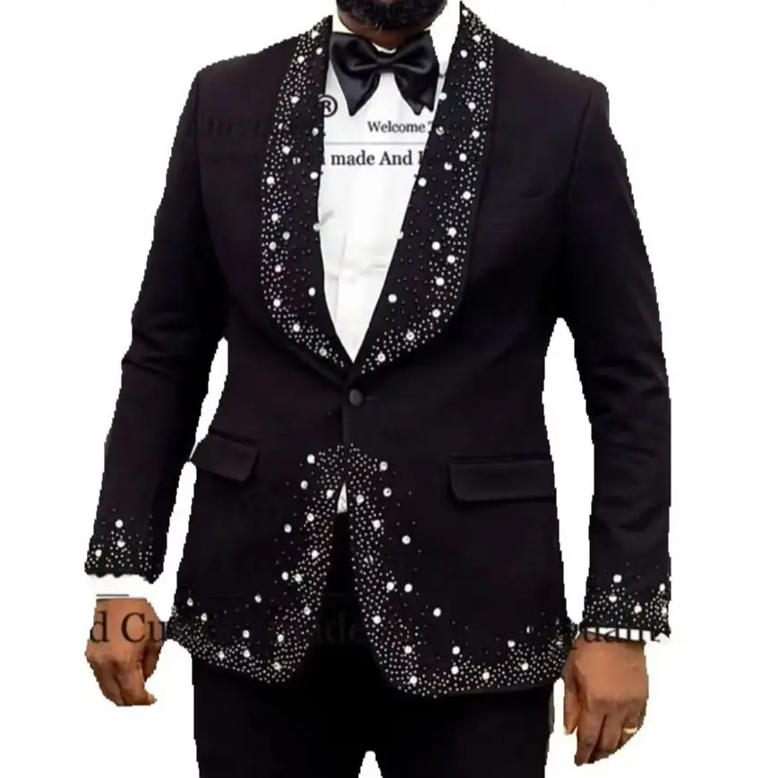 Elegent Crystal Pearl Ornament Tuxedo Men Suit 2 Piece Slim Fit Wedding Groom Blazer Customized Shawl Lapel trajes para hombre
Elegent Crystal Pearl Ornament Tuxedo Men Suit 2 Piece Slim Fit Wedding Groom Blazer Customized Shawl Lapel trajes para hombre