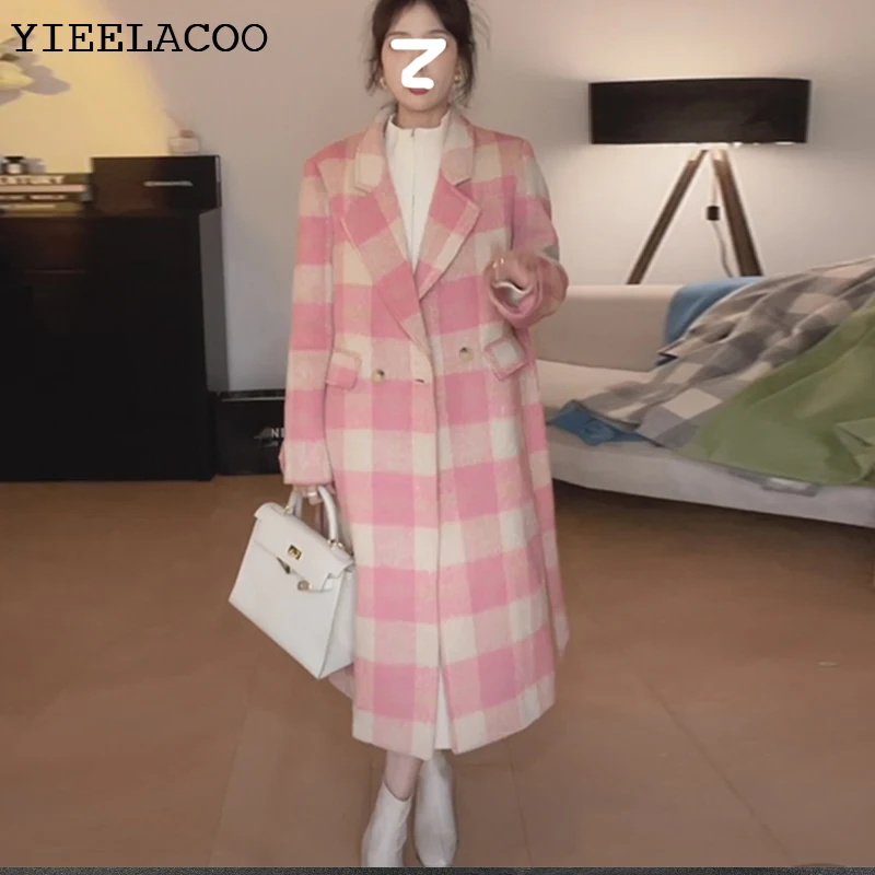Pink Plaid Woolen Coat New Women Outerwear Winter Clothing Fashion Woolen Blends Female Elegant Double-breasted Coat
Pink Plaid Woolen Coat New Women Outerwear Winter Clothing Fashion Woolen Blends Female Elegant Double-breasted Coat