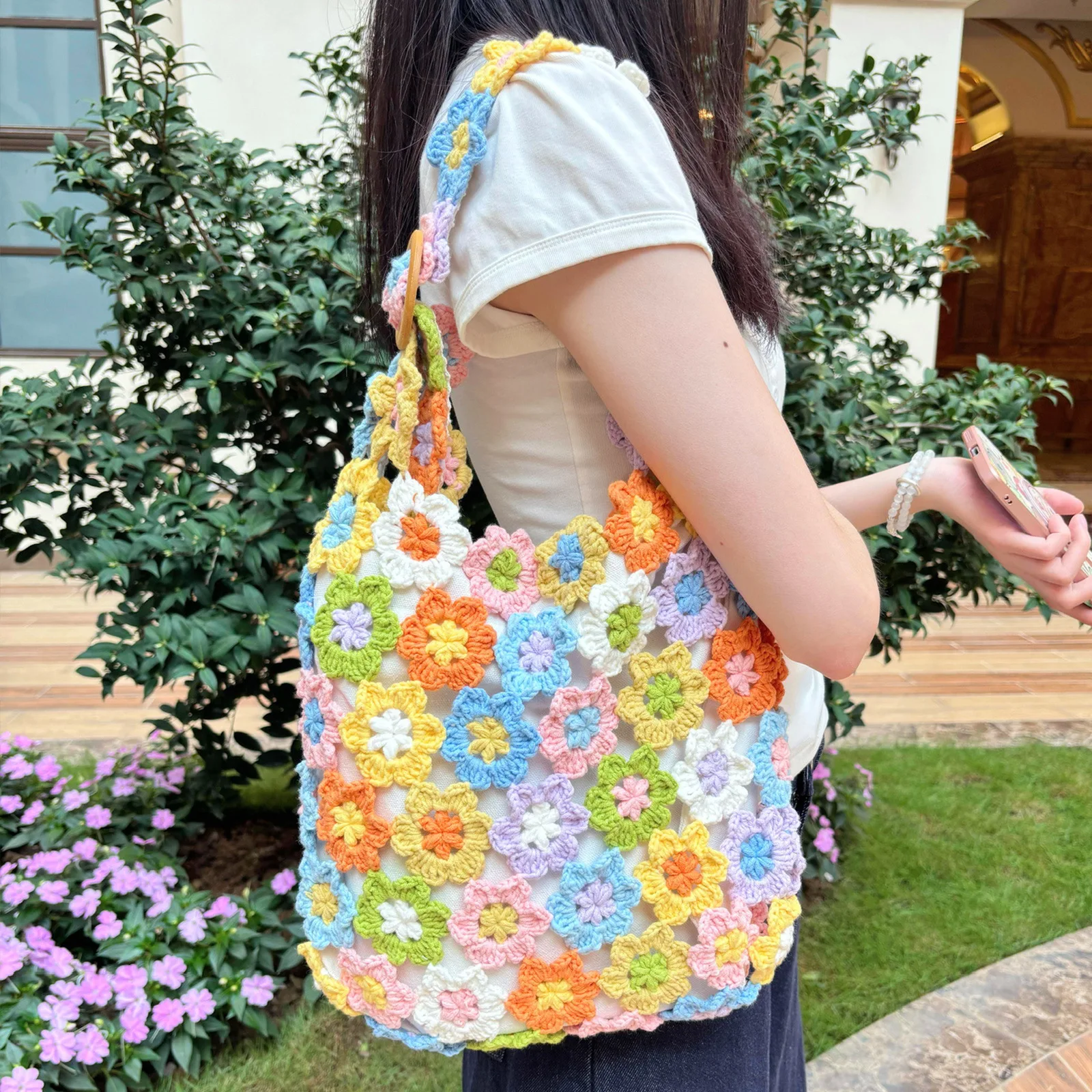 Fashion Women Colorful Flower Bag Handmade Crochet Shoulder Bag Female Vacation Beach Handbag Purse Multifunctional Storage Bag
Fashion Women Colorful Flower Bag Handmade Crochet Shoulder Bag Female Vacation Beach Handbag Purse Multifunctional Storage Bag