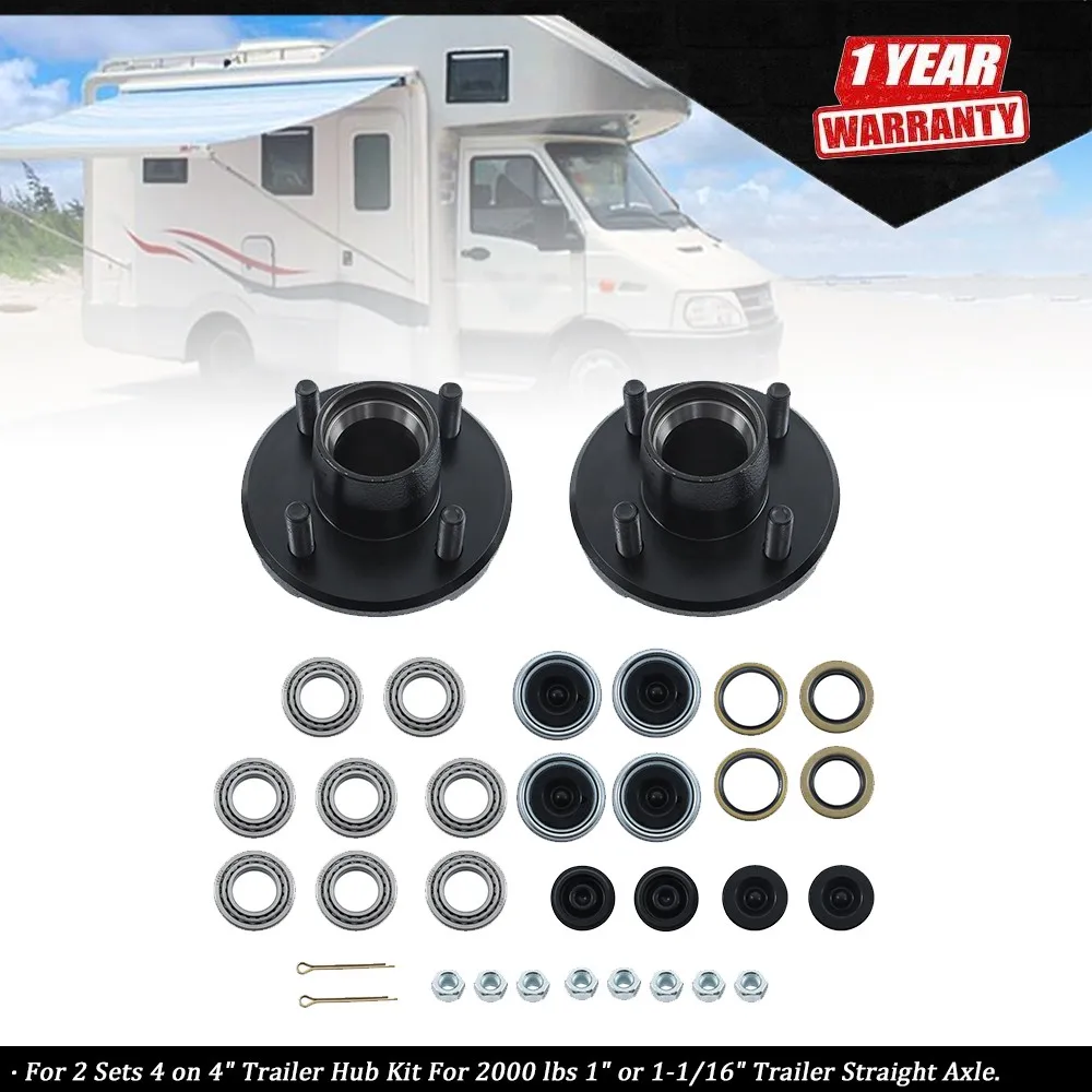 2 Sets 4 on 4" Trailer Hub Kit For 2000 lbs 1" or 1-1/16" Trailer Straight Axle
2 Sets 4 on 4" Trailer Hub Kit For 2000 lbs 1" or 1-1/16" Trailer Straight Axle