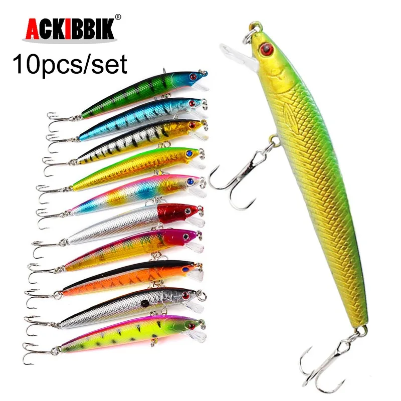 Ackibbik 10pcs Minnow Fishing Lure Floating Hard Bait Carkbaits Artificial Swimbait with Treble Hooks for Bass Trout Walleye
Ackibbik 10pcs Minnow Fishing Lure Floating Hard Bait Carkbaits Artificial Swimbait with Treble Hooks for Bass Trout Walleye