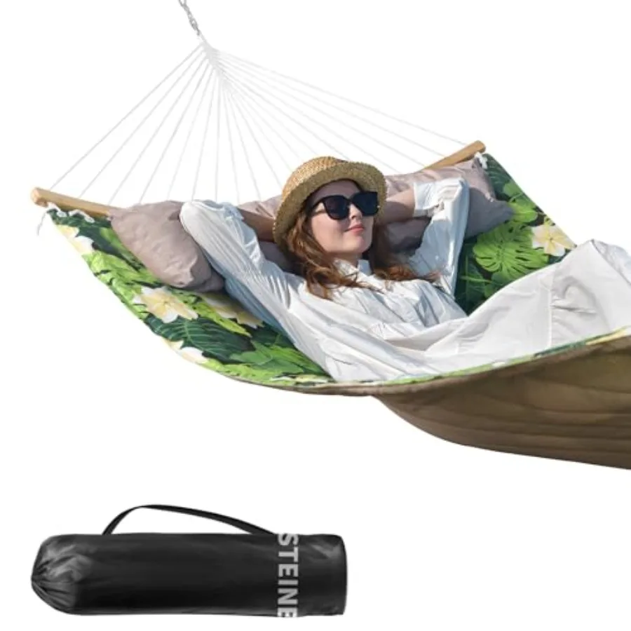 Double Hammock 11 FT Quilted Fabric 2 Person Hammock for Outside with Pillow Folding Curved Spreader Bar Chains Carrying Bag In
Double Hammock 11 FT Quilted Fabric 2 Person Hammock for Outside with Pillow Folding Curved Spreader Bar Chains Carrying Bag In