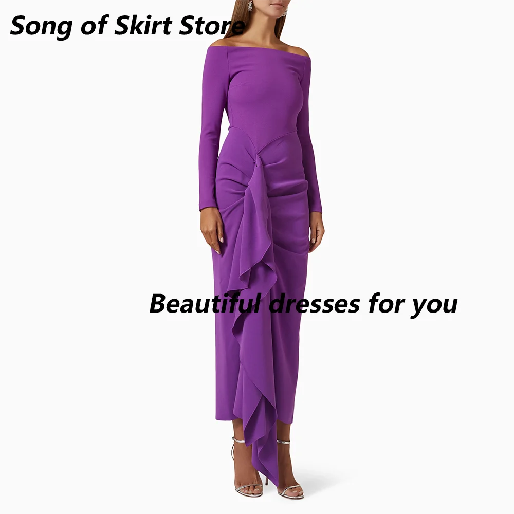 Purple Evening Dress Customized Off Shoulder Long Sleeves Straight Jersey Prom Dress Custom Color Size Party Dress Casual Simple
Purple Evening Dress Customized Off Shoulder Long Sleeves Straight Jersey Prom Dress Custom Color Size Party Dress Casual Simple