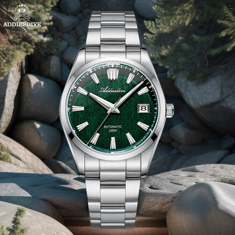 ADDIESDIVE Classic NH35 Automatic Movement Watches Bark Texture Green Dial Sapphire Glass Mechanical Men's Watch 100M Waterproof
ADDIESDIVE Classic NH35 Automatic Movement Watches Bark Texture Green Dial Sapphire Glass Mechanical Men's Watch 100M Waterproof