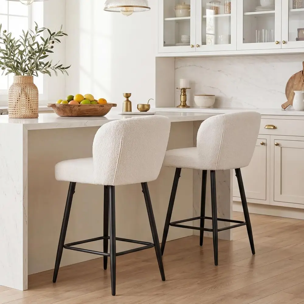 Set of 2, 30 Sherpa Boucle Upholstered Bar Stools with Back, 18 Seat Wide for Island or Counter/Breakfast Bar, White
Set of 2, 30 Sherpa Boucle Upholstered Bar Stools with Back, 18 Seat Wide for Island or Counter/Breakfast Bar, White