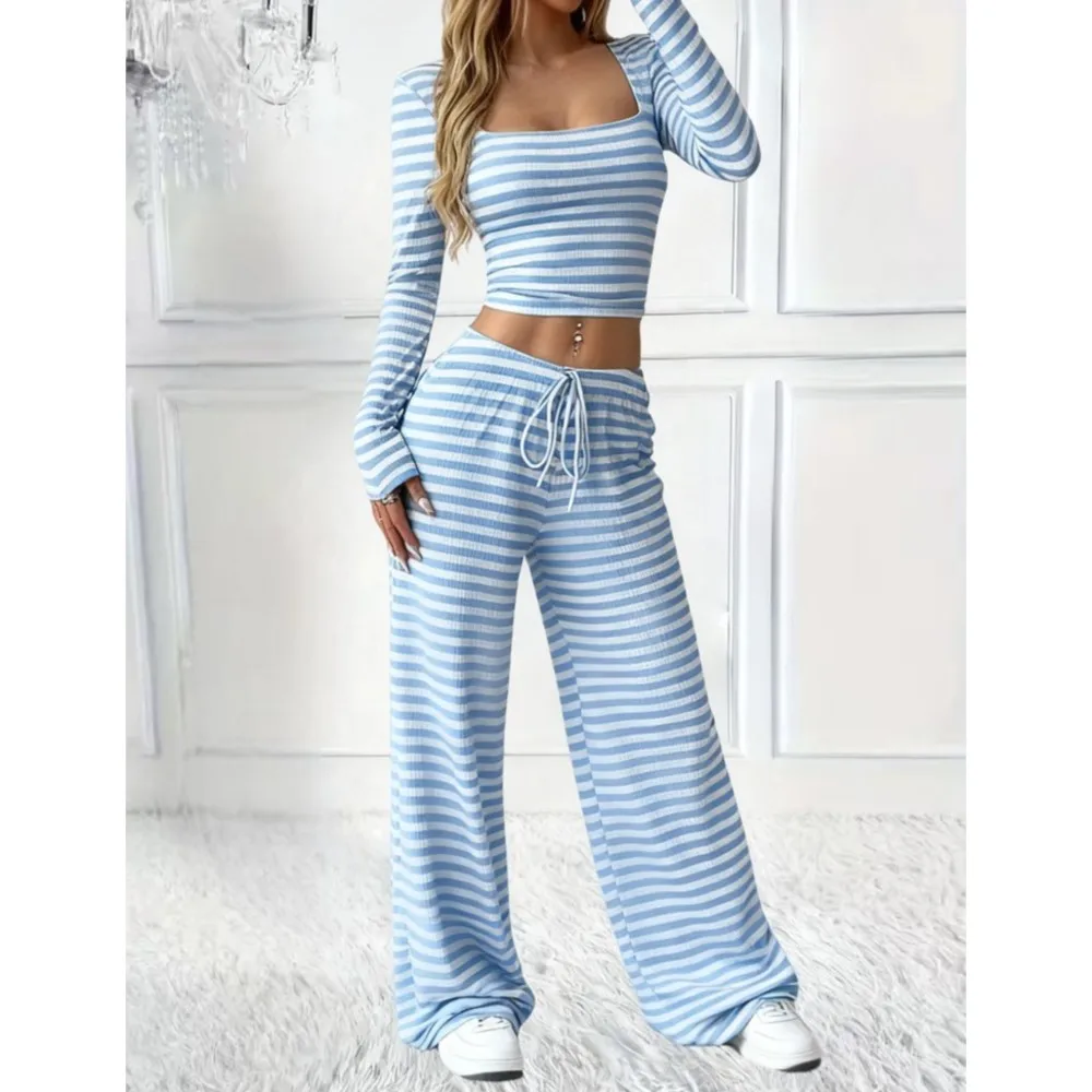 Fashion Square Neck Printed Striped Long Sleeve Women Slim Pants 2 Piece Set Casual Loose Sports Wide Leg Pants Suit Female 2026
Fashion Square Neck Printed Striped Long Sleeve Women Slim Pants 2 Piece Set Casual Loose Sports Wide Leg Pants Suit Female 2026