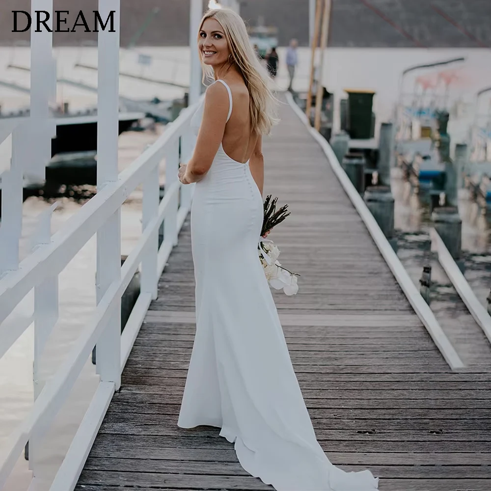 DREAM Elegant Long Spaghetti Straps Satin Wedding Gowns Beach Mermaid Open Back Simple Sleeveless 2024 V Neck Bridal Dress
DREAM Elegant Long Spaghetti Straps Satin Wedding Gowns Beach Mermaid Open Back Simple Sleeveless 2024 V Neck Bridal Dress