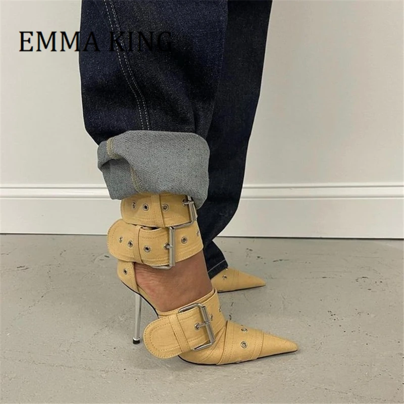 Women Multi Buckles Desert Sandals Sexy Pointed Toe Double Ankle Buckle Strap Sandals Metal Heels Catwalk Party Dress Pumps 43
Women Multi Buckles Desert Sandals Sexy Pointed Toe Double Ankle Buckle Strap Sandals Metal Heels Catwalk Party Dress Pumps 43