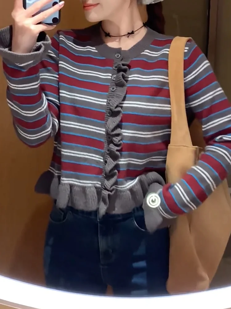 Striped Patchwork Knitted Open Cardigan Autumn New Sle plus Size Versatile Age Reduction Top Warm Long Sve Camere Wome...
Striped Patchwork Knitted Open Cardigan Autumn New Sle plus Size Versatile Age Reduction Top Warm Long Sve Camere Wome...