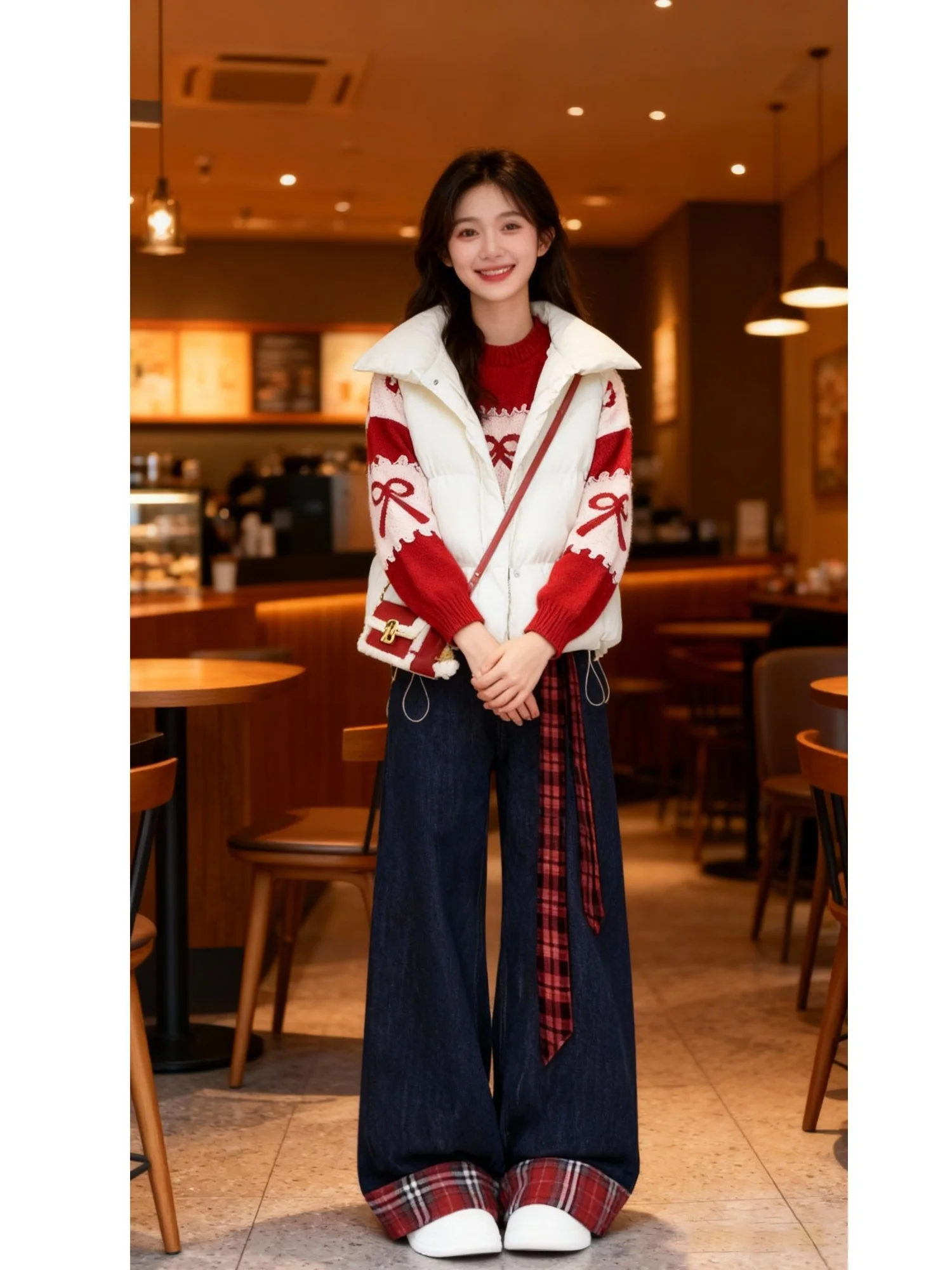 Winter Anti-Aging Cotton Jaet Set Knitted Sweater Denim Patchwork Red New Year's Outfit Tee-Piece Ensemble for Young Women
Winter Anti-Aging Cotton Jaet Set Knitted Sweater Denim Patchwork Red New Year's Outfit Tee-Piece Ensemble for Young Women