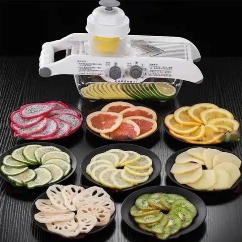 Lemon Slicer Adjustable Vegetable Food Cutter Slicing Hine Julienned With Basket Multifunctional Manual Potato Fruit Kitchen