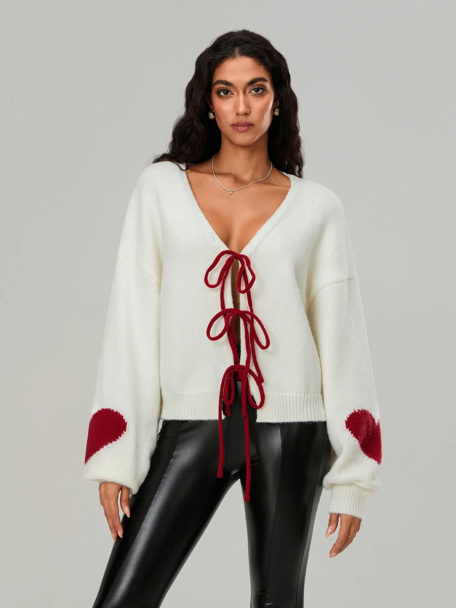 Women Heart Pattern Tie-Up Front Cardigan Sweater Fall Casual Long Sleeve Soft Knit Coat Female Loose Knitwear for Daily Life
Women Heart Pattern Tie-Up Front Cardigan Sweater Fall Casual Long Sleeve Soft Knit Coat Female Loose Knitwear for Daily Life