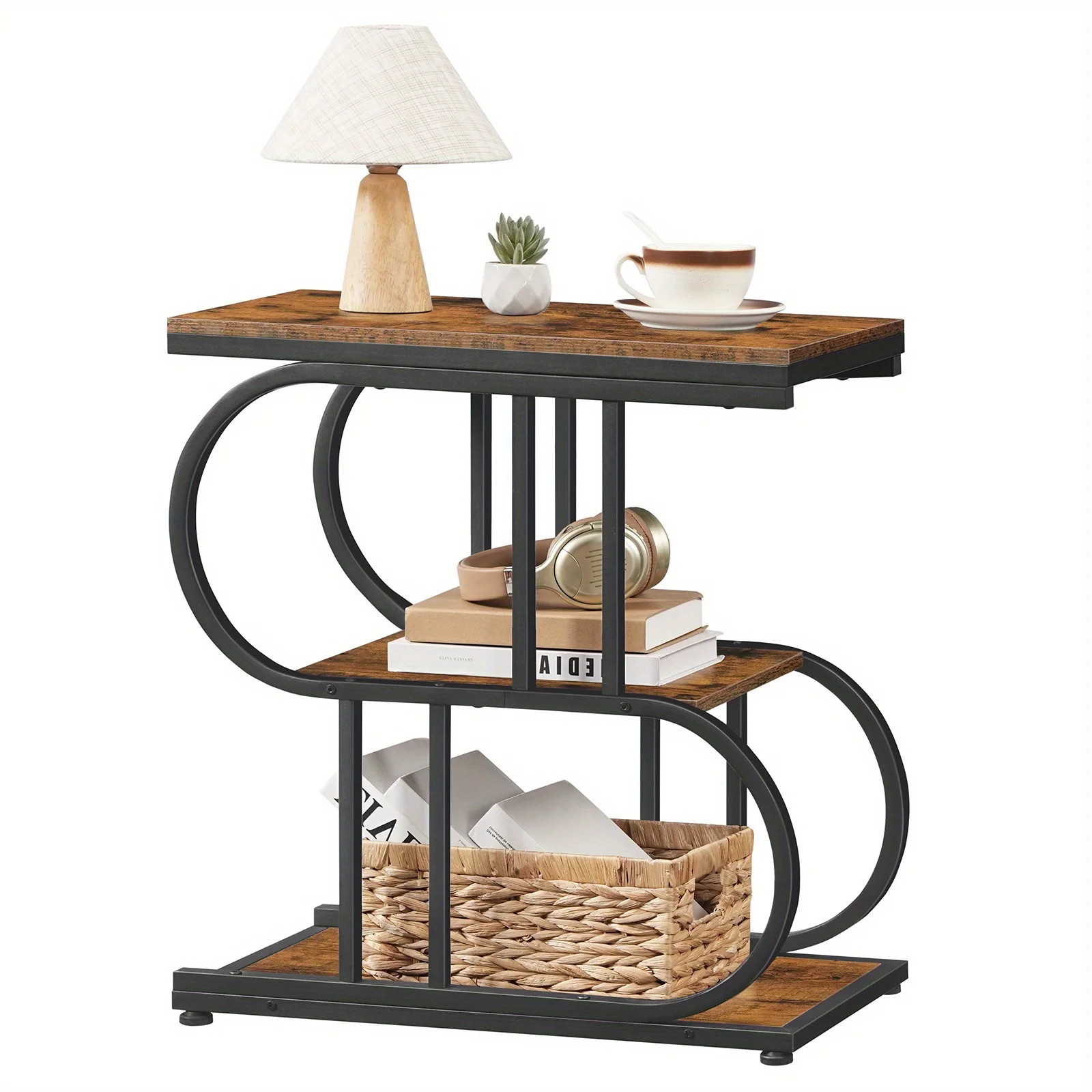 3-Tier S-Shape Side Table - Rustic Brown Metal Frame with Engineered Wood Top, Compact 27" Height, 3, 2 Cu Ft Storage
3-Tier S-Shape Side Table - Rustic Brown Metal Frame with Engineered Wood Top, Compact 27" Height, 3, 2 Cu Ft Storage