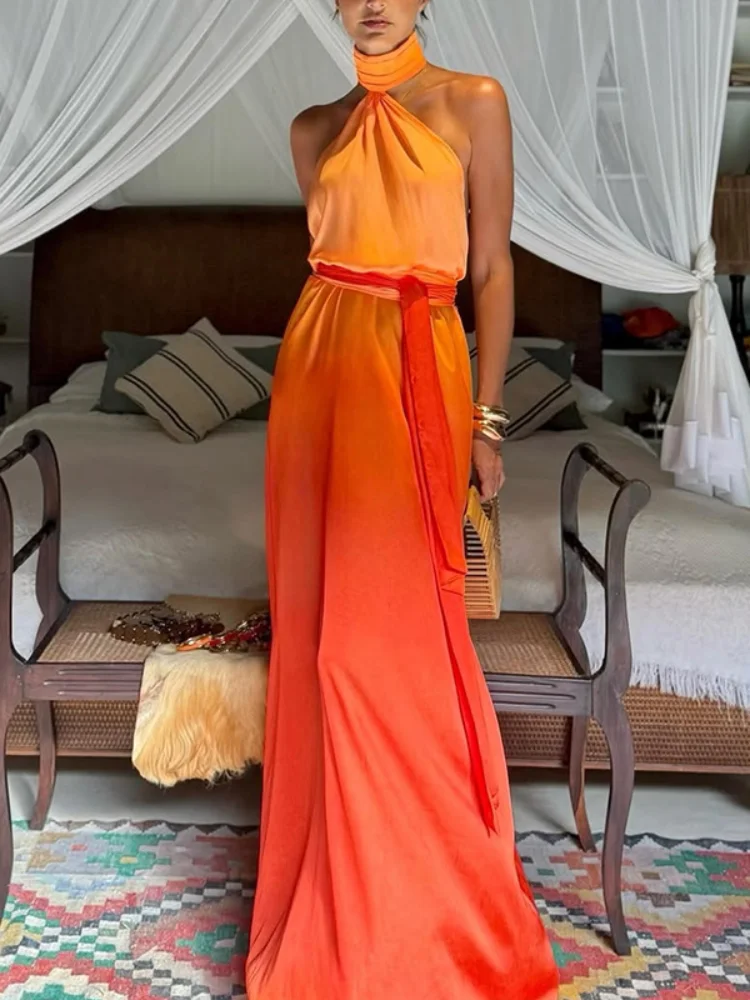Women Sexy Gradient Halter Long Dress Elegant Backless Sleeveless High Waist Slim Fit Vestido 2025 New Summer Lady Party Robes
Women Sexy Gradient Halter Long Dress Elegant Backless Sleeveless High Waist Slim Fit Vestido 2025 New Summer Lady Party Robes