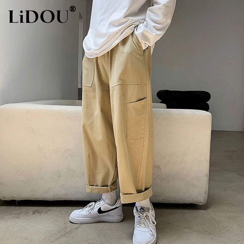 High Street Fashion Japanese Style Solid Color Elastic Waist Pockets Loose Straight Pants Men Street Personality Cargo Trousers
High Street Fashion Japanese Style Solid Color Elastic Waist Pockets Loose Straight Pants Men Street Personality Cargo Trousers