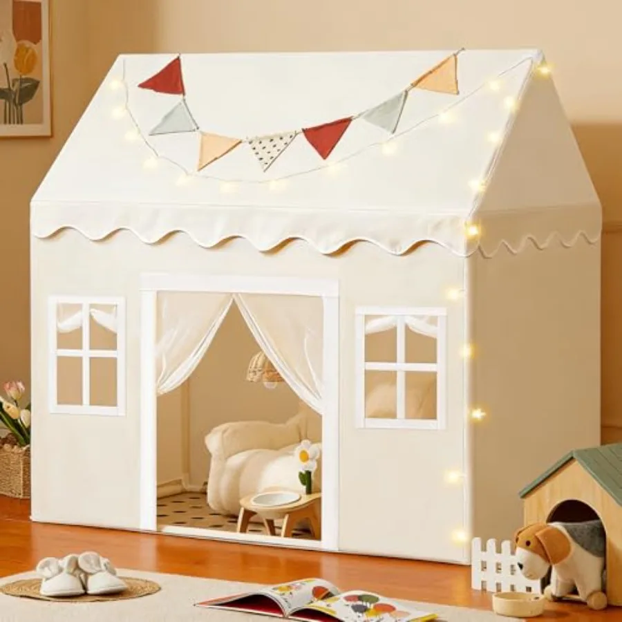 Indoor play tent for toddlers with padded mat and LED lights, neutral color fabric playhouse for kids aged 3-6, soft polyester
Indoor play tent for toddlers with padded mat and LED lights, neutral color fabric playhouse for kids aged 3-6, soft polyester