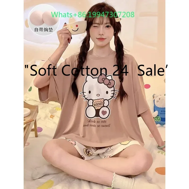 Новые летние коричневые пижамы с круглым вырезом и нагрудником, пижамы Hello Kitty с короткими рукавами, шорты, можно носить, домашняя одежда
Новые летние коричневые пижамы с круглым вырезом и нагрудником, пижамы Hello Kitty с короткими рукавами, шорты, можно носить, домашняя одежда