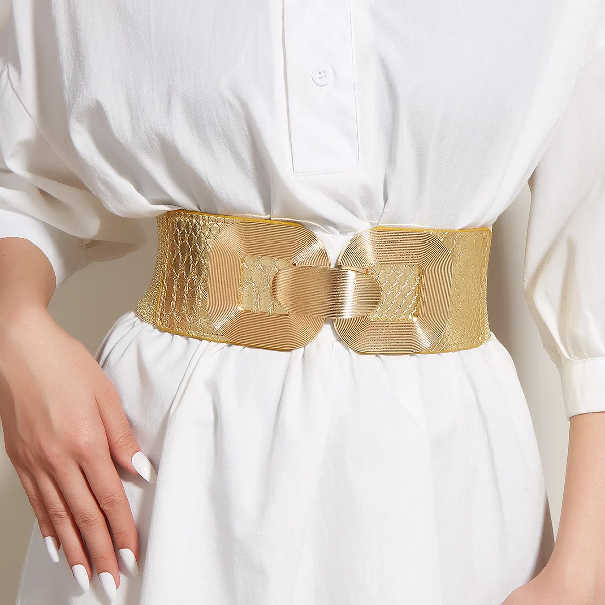 Women's Fashion Metal Buckle Elastic Gold Cummerbunds Female Dress Corsets Waistband Belts Decoration Wide Belt TB410
Women's Fashion Metal Buckle Elastic Gold Cummerbunds Female Dress Corsets Waistband Belts Decoration Wide Belt TB410