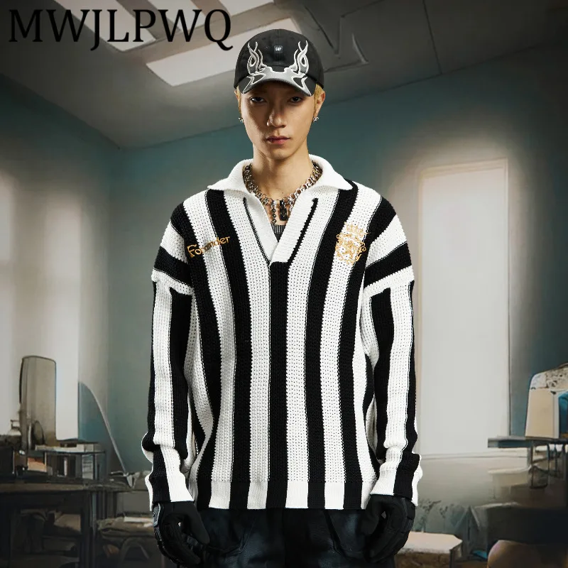 MWJLPWQ Unisex Style Street Sports Lapel V-Neck Striped Color-Block Knitted Sweater Men's Long Sleeve Autumn Tops Trend 12606
MWJLPWQ Unisex Style Street Sports Lapel V-Neck Striped Color-Block Knitted Sweater Men's Long Sleeve Autumn Tops Trend 12606