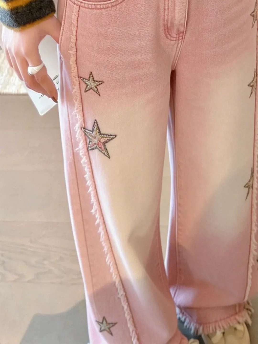 High Waist Straight Leg Wide Leg Pants Korean Style Unique Design Star Embroidery Pink Denim Loose Wide Leg Long Trousers
High Waist Straight Leg Wide Leg Pants Korean Style Unique Design Star Embroidery Pink Denim Loose Wide Leg Long Trousers