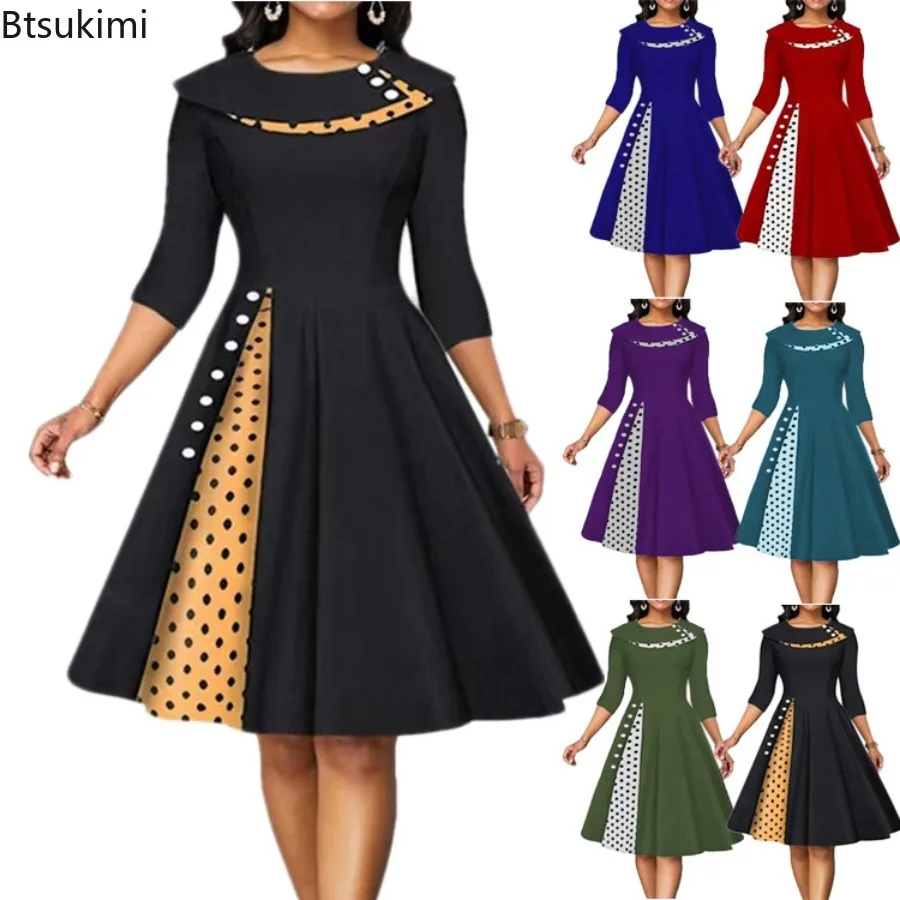 Spring Autumn Women Vintage Polka Dot Dress Long Sleeve Buttons Office Skirt Patchwork Evening Cocktail Party Waist Swing Dress
Spring Autumn Women Vintage Polka Dot Dress Long Sleeve Buttons Office Skirt Patchwork Evening Cocktail Party Waist Swing Dress