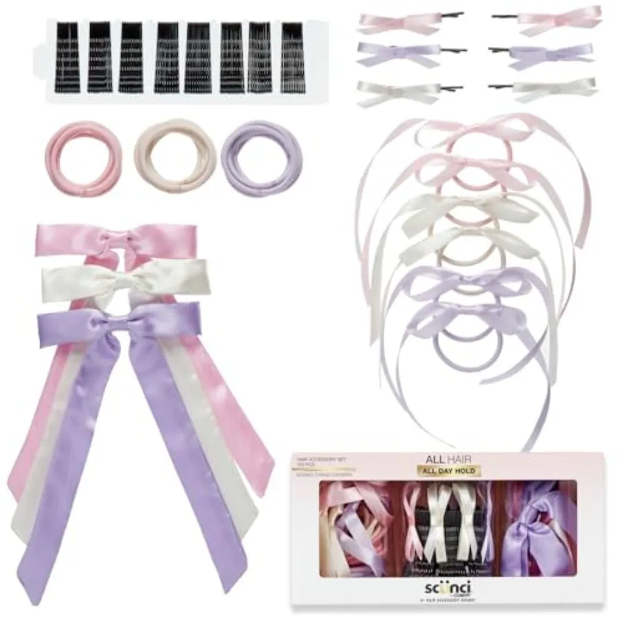 Scunci by 125 Piece Hair Accessories Set - hair accessories for women - hair bow - bows - hair clip - hair elastics - bobby pin
Scunci by 125 Piece Hair Accessories Set - hair accessories for women - hair bow - bows - hair clip - hair elastics - bobby pin