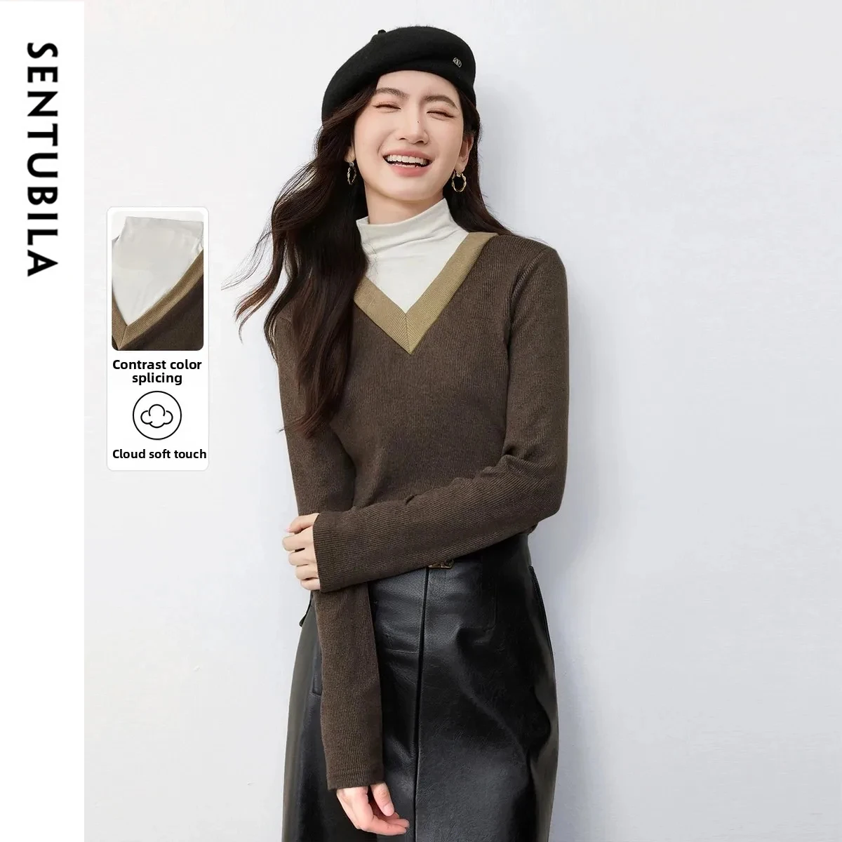 SENTUBILA Women's Fake Two-Piece Sweater 2025 Autumn Semi-Turtleneck Contrast Color Long Sleeve Comfort Warmth Top 153H58653
SENTUBILA Women's Fake Two-Piece Sweater 2025 Autumn Semi-Turtleneck Contrast Color Long Sleeve Comfort Warmth Top 153H58653