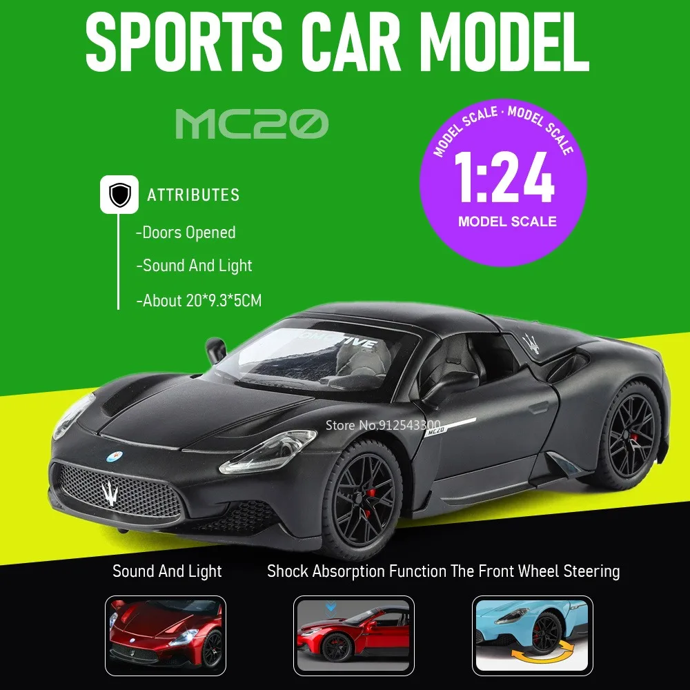 1:24 MC20 GT2 Model Car Toy Doors Opened Sound Light Models Front Wheel Steer Shock Absorption Vehicle Special Occasion Gift
1:24 MC20 GT2 Model Car Toy Doors Opened Sound Light Models Front Wheel Steer Shock Absorption Vehicle Special Occasion Gift