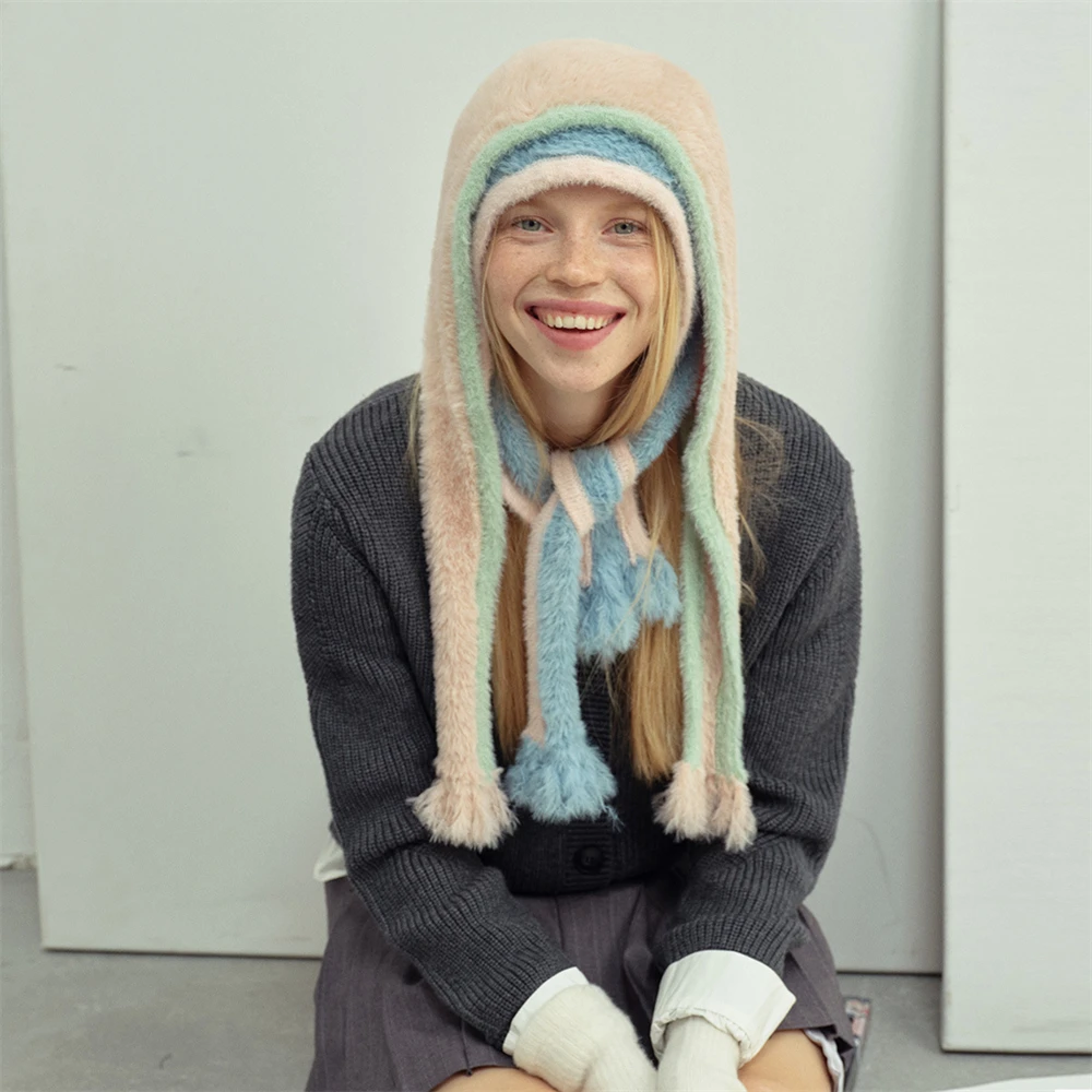 Women's Ear Protection Tassel Strap Hat Colorful Soft Imitation Mink Woolen Cap Female Winter Tied Hanging Whiskers Knitted Hats
Women's Ear Protection Tassel Strap Hat Colorful Soft Imitation Mink Woolen Cap Female Winter Tied Hanging Whiskers Knitted Hats
