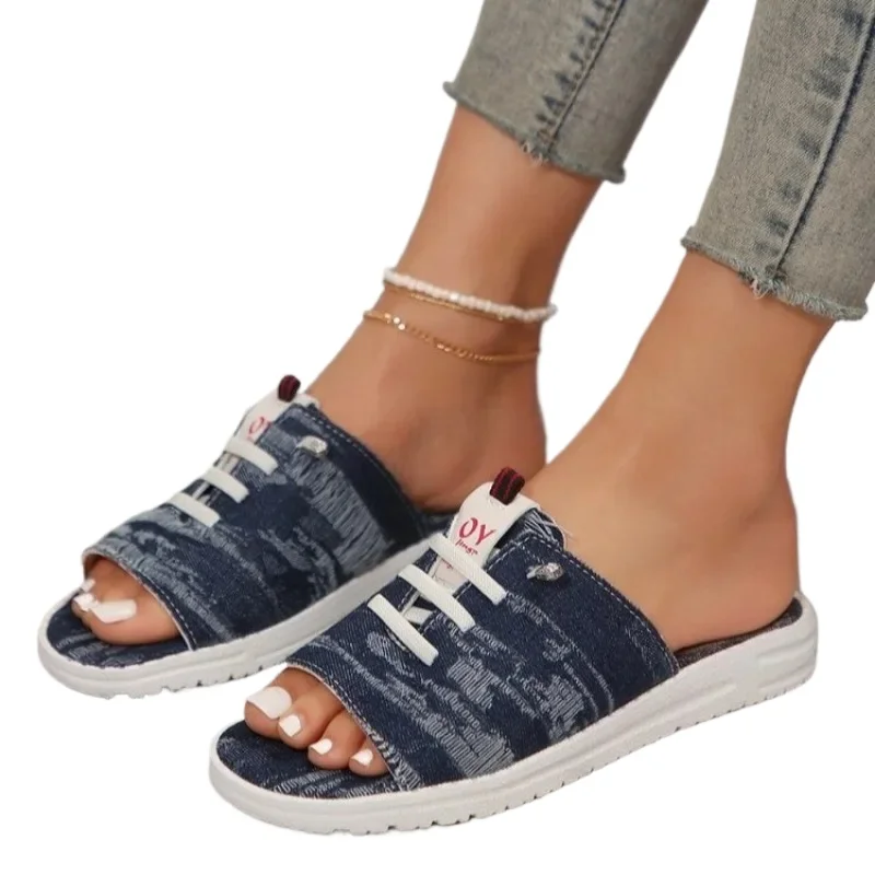 Женские тапочки, модные джинсовые пляжные туфли на плоской подошве со шнуровкой, повседневный дизайн, удобные женские туфли Zapatillas, большие размеры 36–43
Женские тапочки, модные джинсовые пляжные туфли на плоской подошве со шнуровкой, повседневный дизайн, удобные женские туфли Zapatillas, большие размеры 36–43